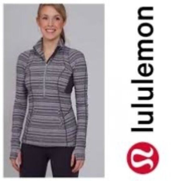 Lululemon Women's Rulu Pace Setter Half Zip Pullover Stripe Grey Slate Size 10 - Picture 1 of 14